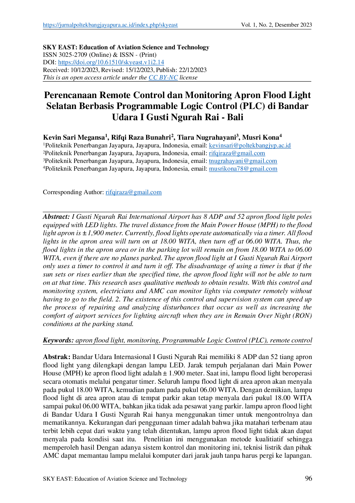 juris Perencanaan Remote Control dan Monitoring Apron Flood Light Selatan Berbasis Programmable Logic Control PLC di Bandar Udara I Gusti Ngurah Rai Bali