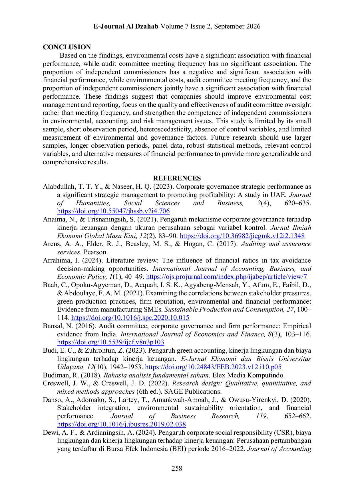 JURIS The Impact of Environmental Costs and Corporate Governance Mechanisms on Financial Performance