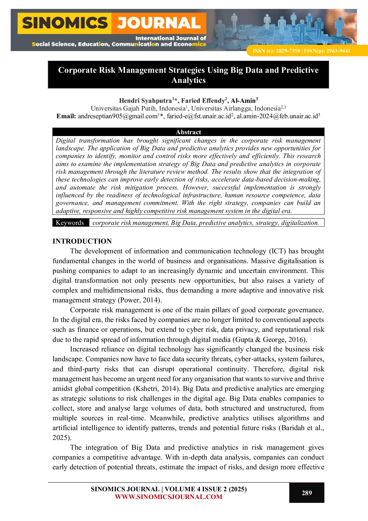 JURIS Corporate Risk Management Strategies Using Big Data and Predictive Analytics