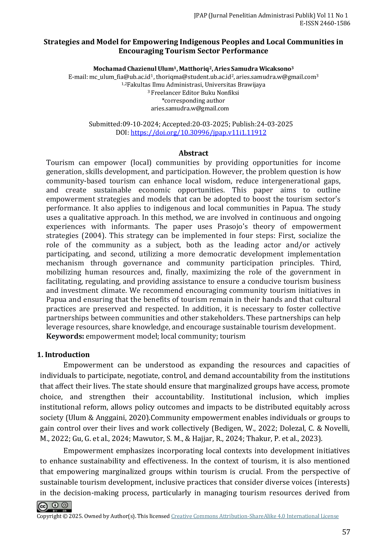 JURIS Strategies and Model for Empowering Indigenous Peoples and Local Communities in Encouraging Tourism Sector Performance