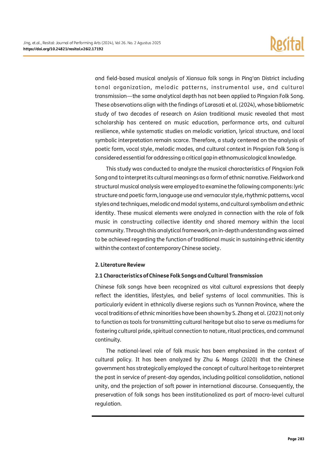 juris Musical Characteristics of the Pingxian Folk Song as Cultural Narrative