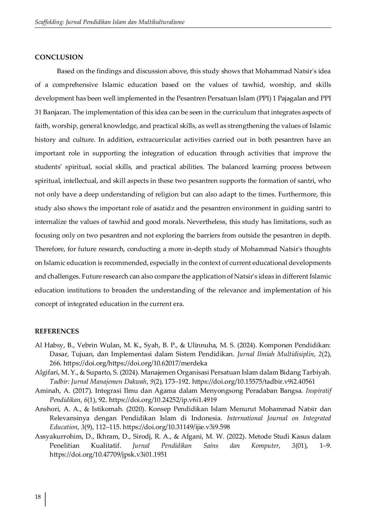 JURIS Actualization of Muhammad Natsir s Islamic Educational Ideas the Transformation of Learning at Pesantren Persatuan Islam PERSIS