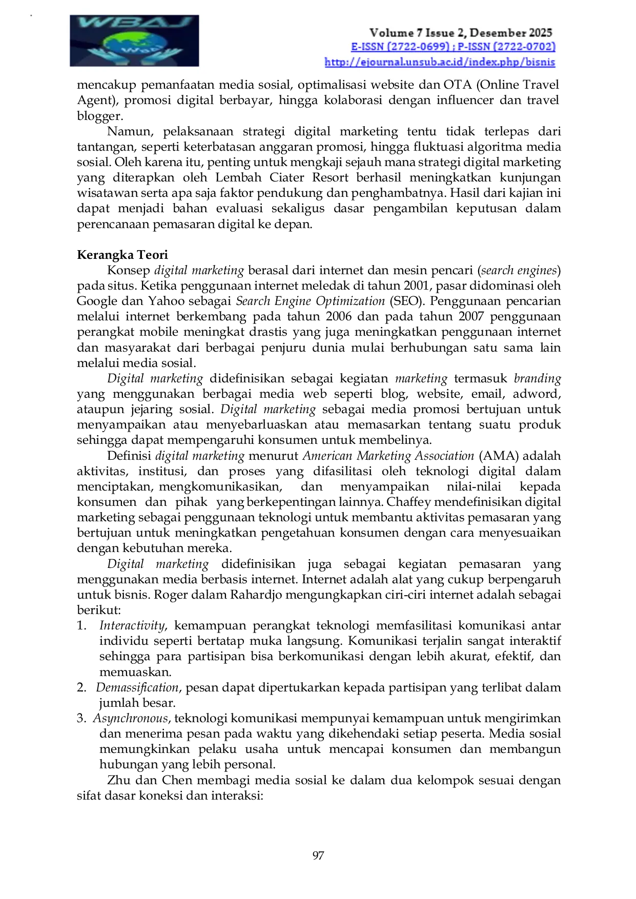 JURIS Strategi Digital Marketing di Lembah Ciater Resort Management By Sahid