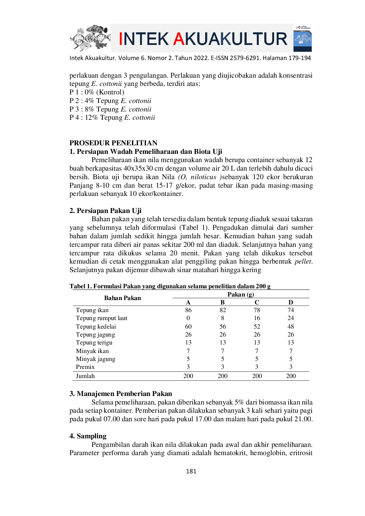 JURIS Profil Darah Ikan Nila Oreochromis Niloticus pada Pemberian Pakan dengan Fortifikasi Tepung Rumput Laut Eucheuma cottonii