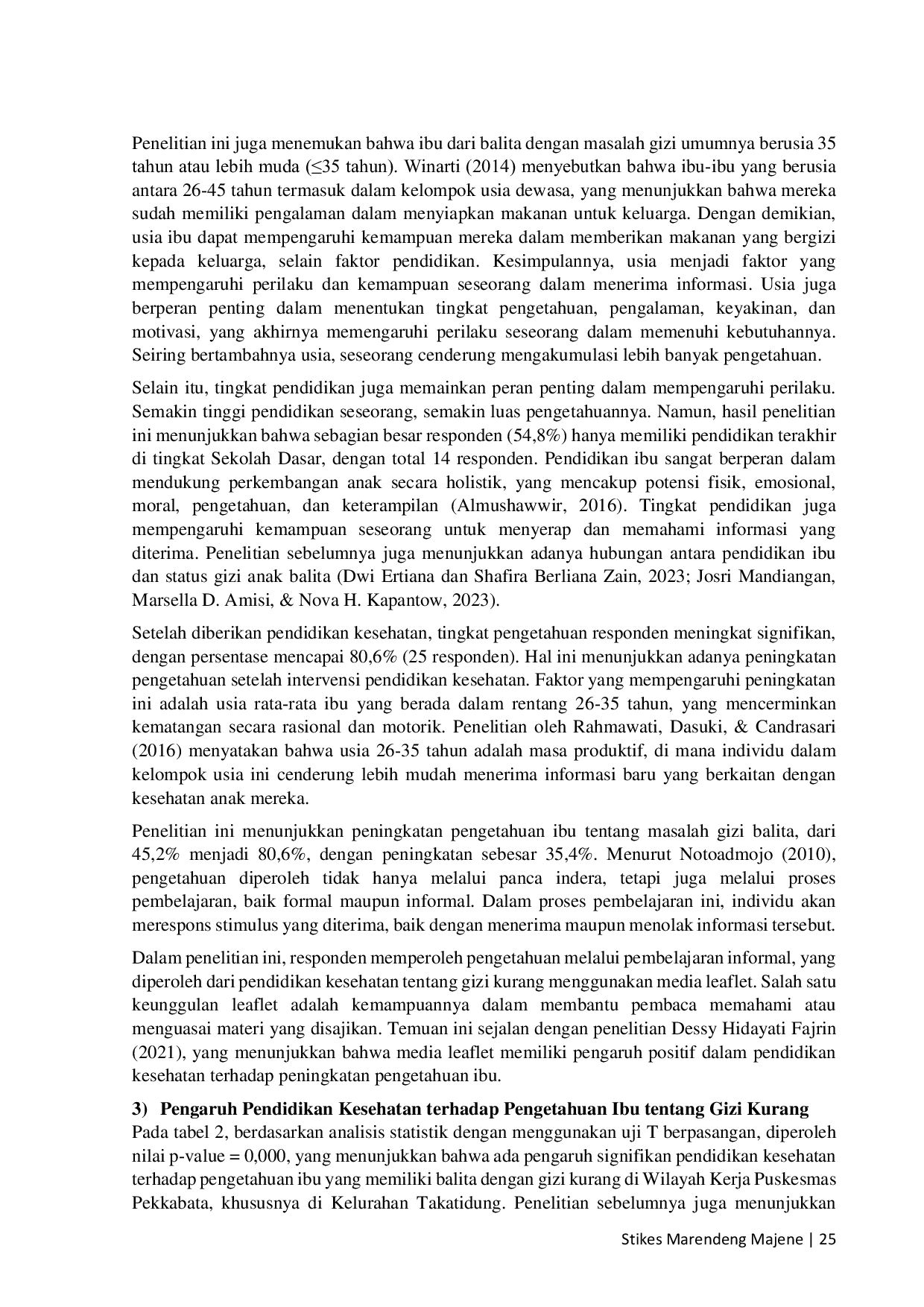 JURIS Pengaruh Pendidikan Kesehatan Terhadap Pengetahuan Ibu Yang Memiliki Balita Dengan Gizi Kurang Di Wilayah Kerja Puskesmas Pekkabata