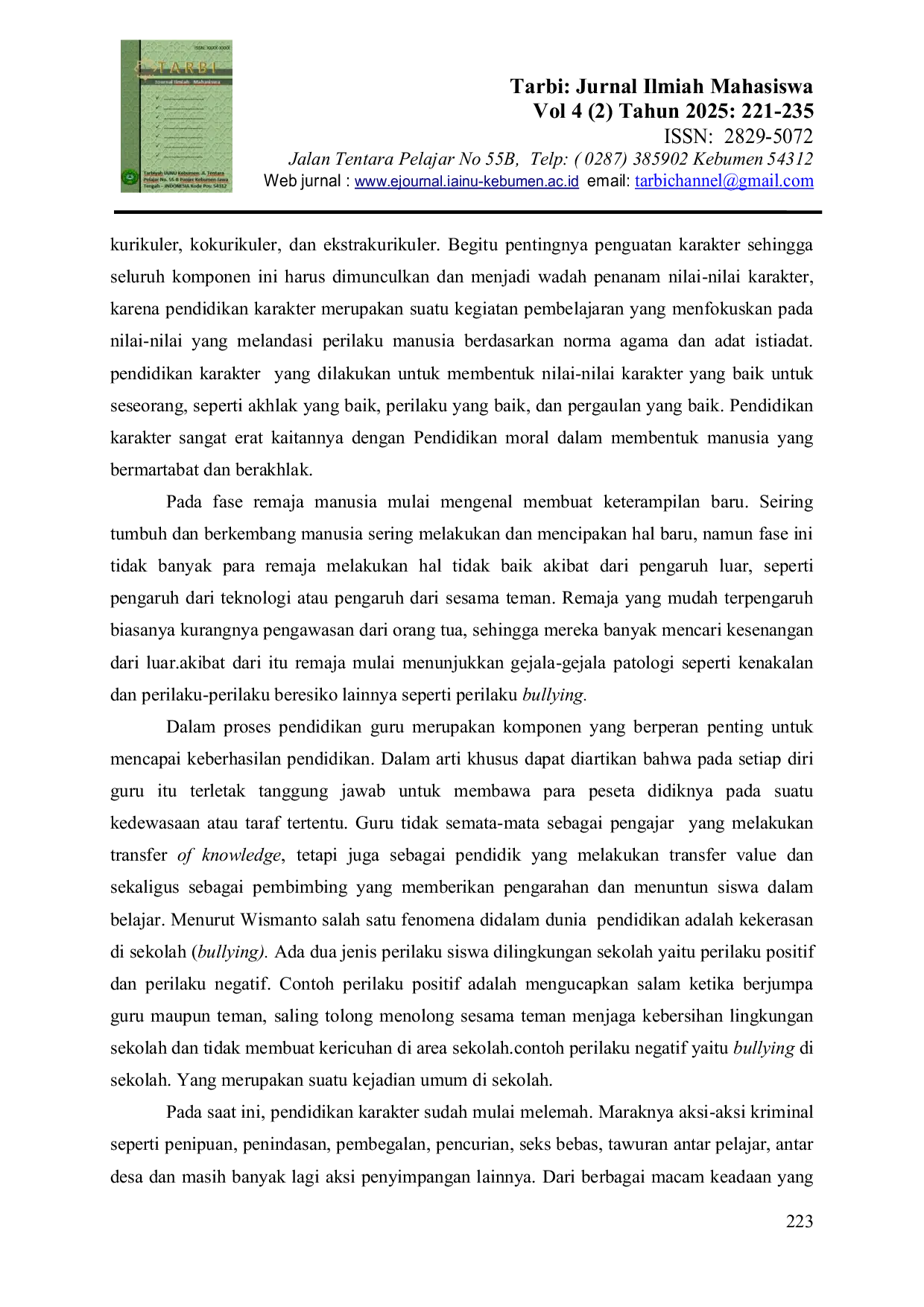 JURIS Strategi Guru Pendidikan Agama Islam dalam Implementasi Program Pendidikan Karakter untuk Menanggulangi Perilaku Bullying di SMK Batik Sakti 2 Kebumen