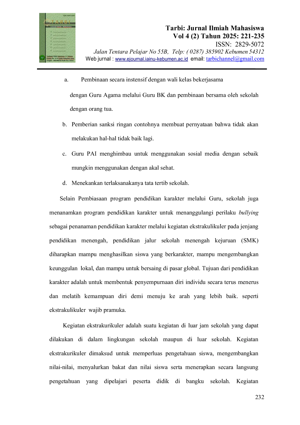 JURIS Strategi Guru Pendidikan Agama Islam dalam Implementasi Program Pendidikan Karakter untuk Menanggulangi Perilaku Bullying di SMK Batik Sakti 2 Kebumen
