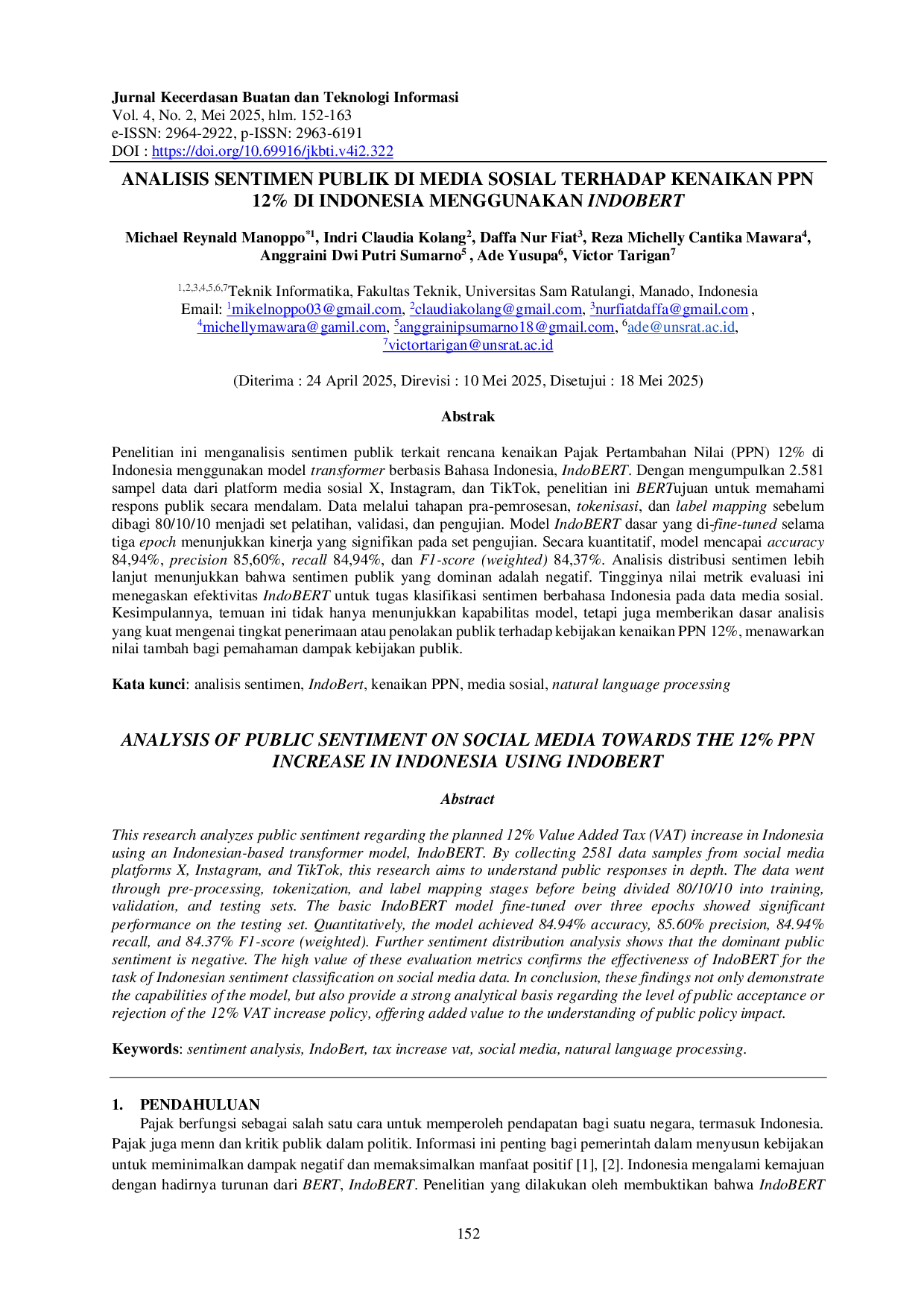 juris Analisis Sentimen Publik Di Media Sosial Terhadap Kenaikan Ppn 12 Di Indonesia Menggunakan Indobert