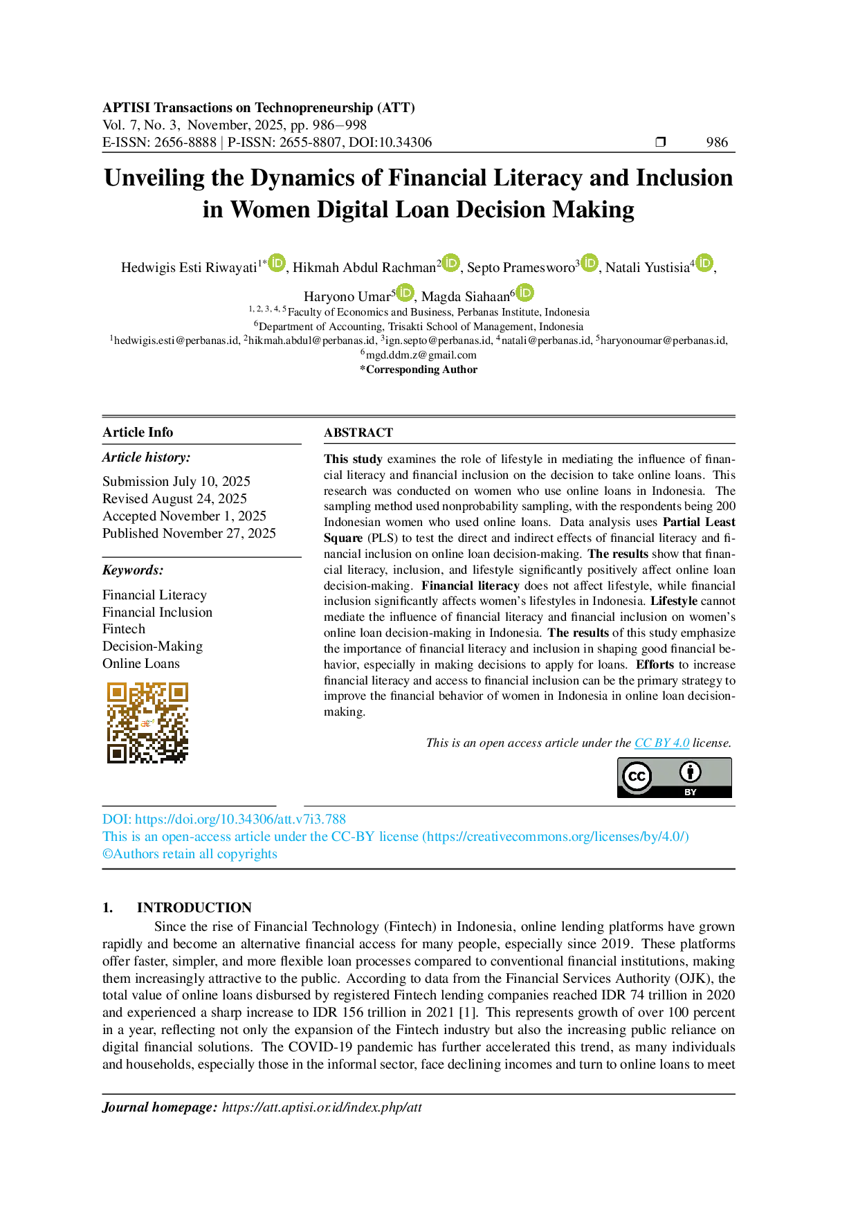 JURIS Unveiling the Dynamics of Financial Literacy and Inclusion in Women Digital Loan Decision Making