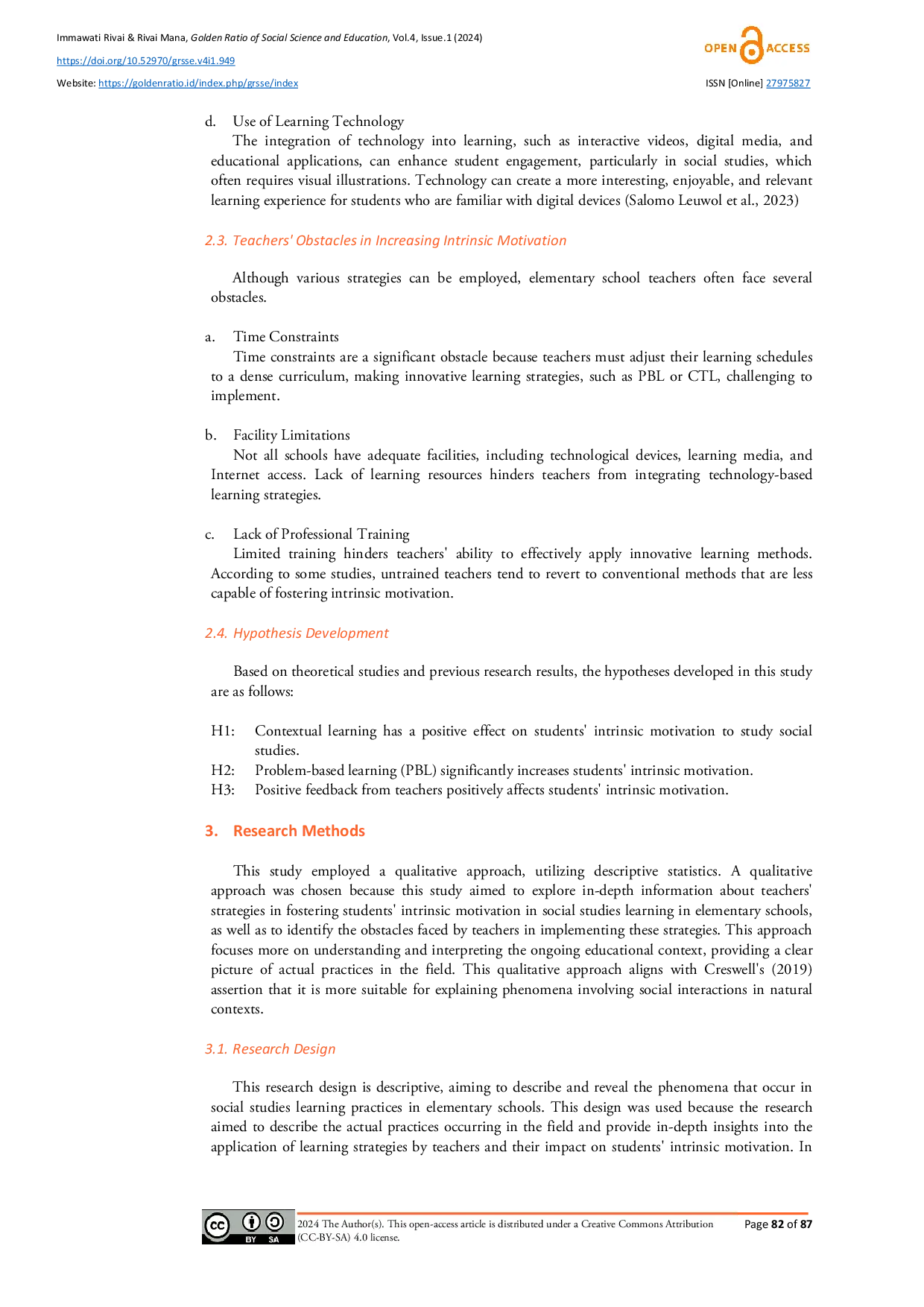 JURIS Teachers Strategies in Fostering Students Intrinsic Motivation in Social Studies Learning In Elementary School