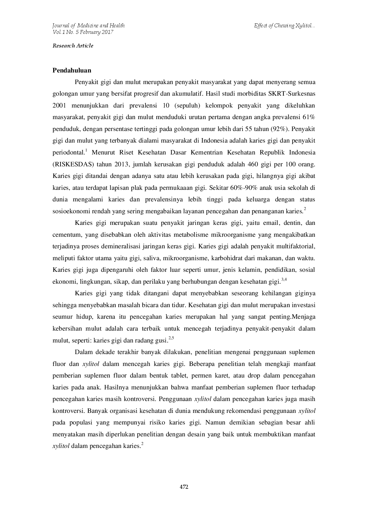 juris Effect of Chewing Xylitol Gum on Salivary Volume and Acidity