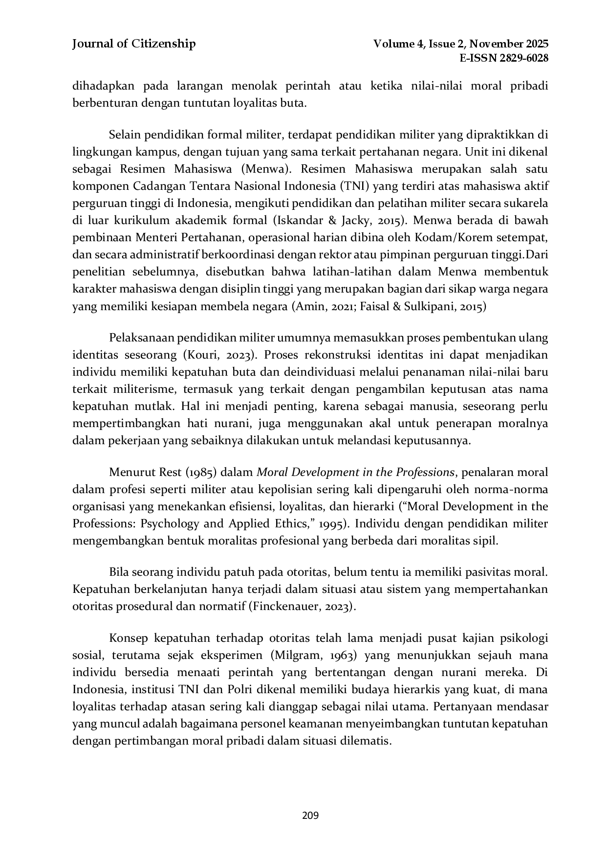 juris Dinamika Penalaran Moral pada Pendidikan Militer Indonesia Sebuah Studi Kualitatif