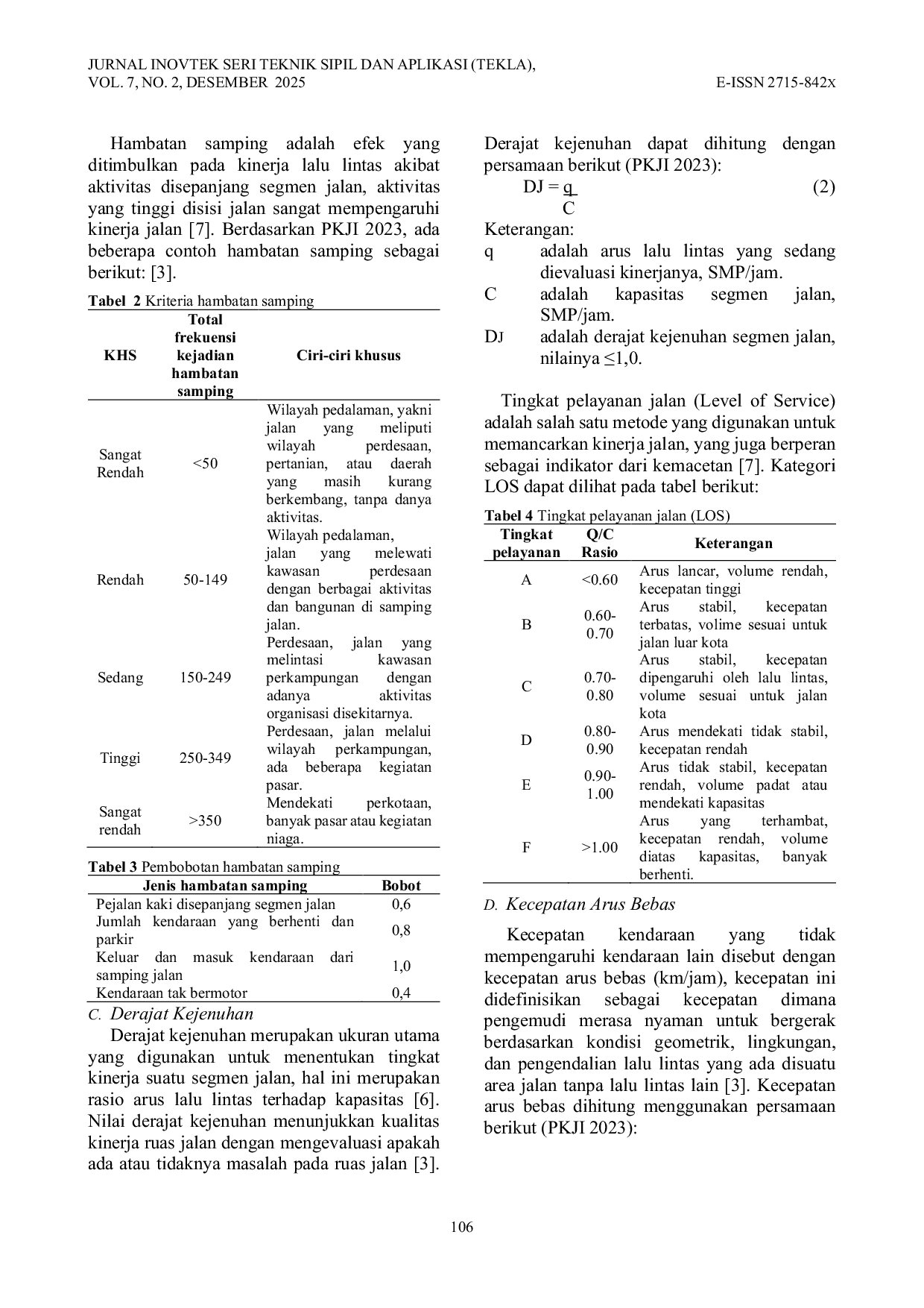 JURIS Analisis Kinerja Ruas Jalan Menggunakan Metode PKJI 2023