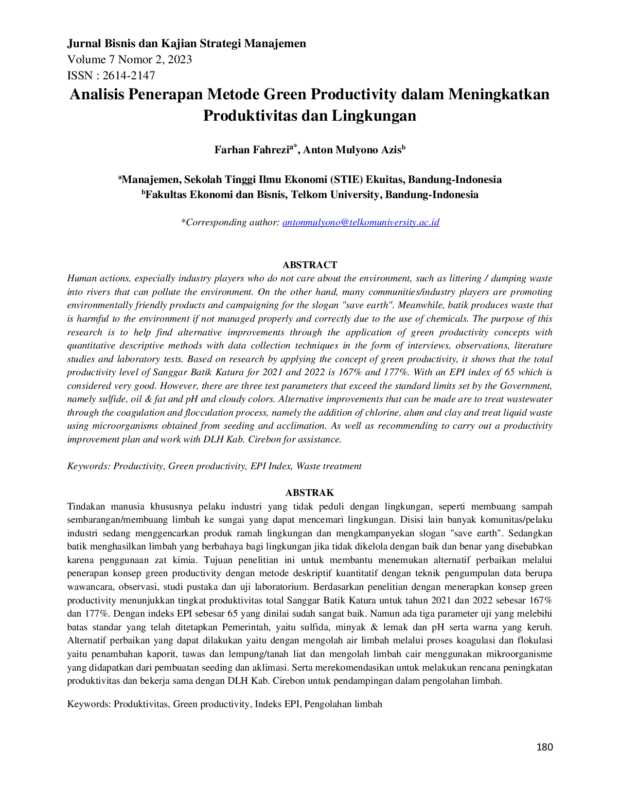 JURIS Analisis Penerapan Metode Green Productivity dalam Meningkatkan Produktivitas dan Lingkungan