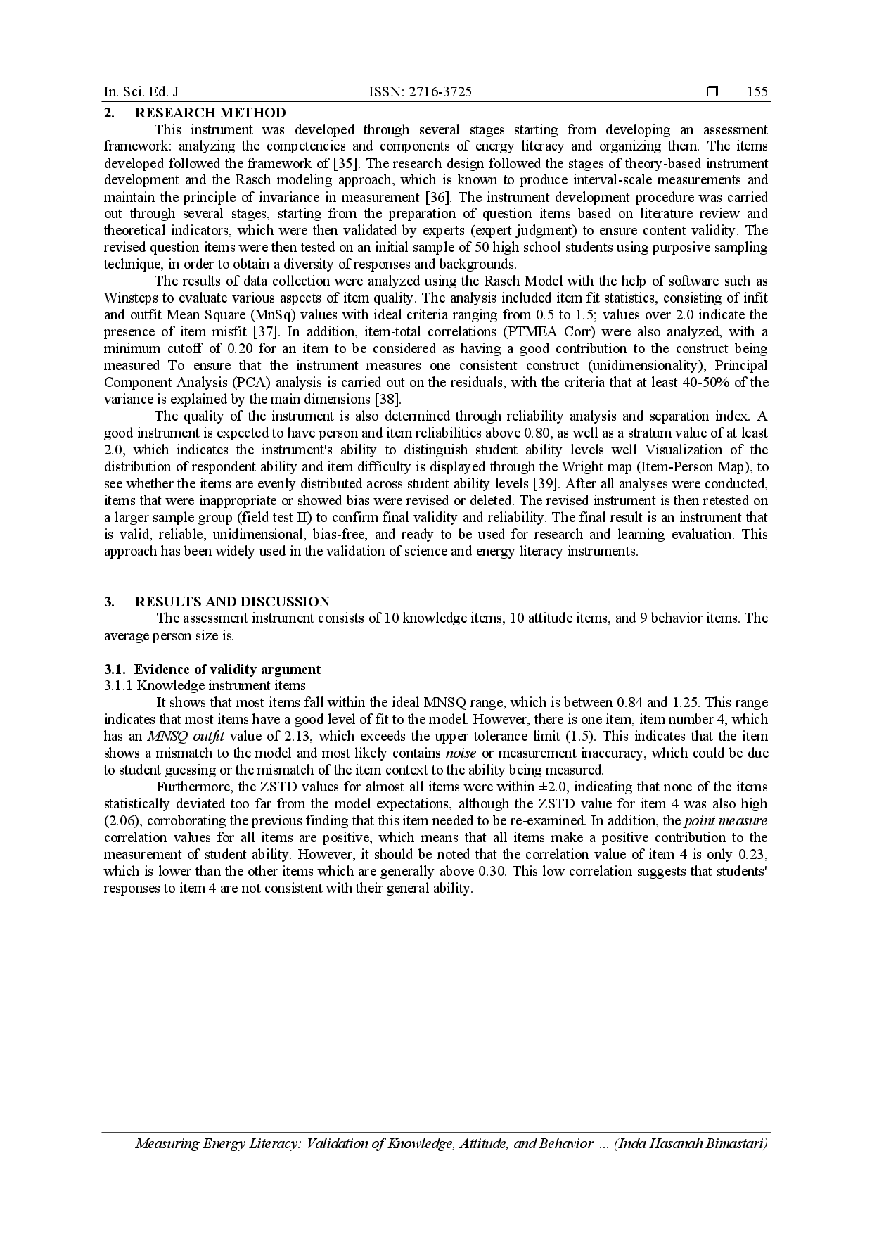 juris The Measuring Energy Literacy Validation of Knowledge Attitude and Behavior Instruments Using the Rasch Model
