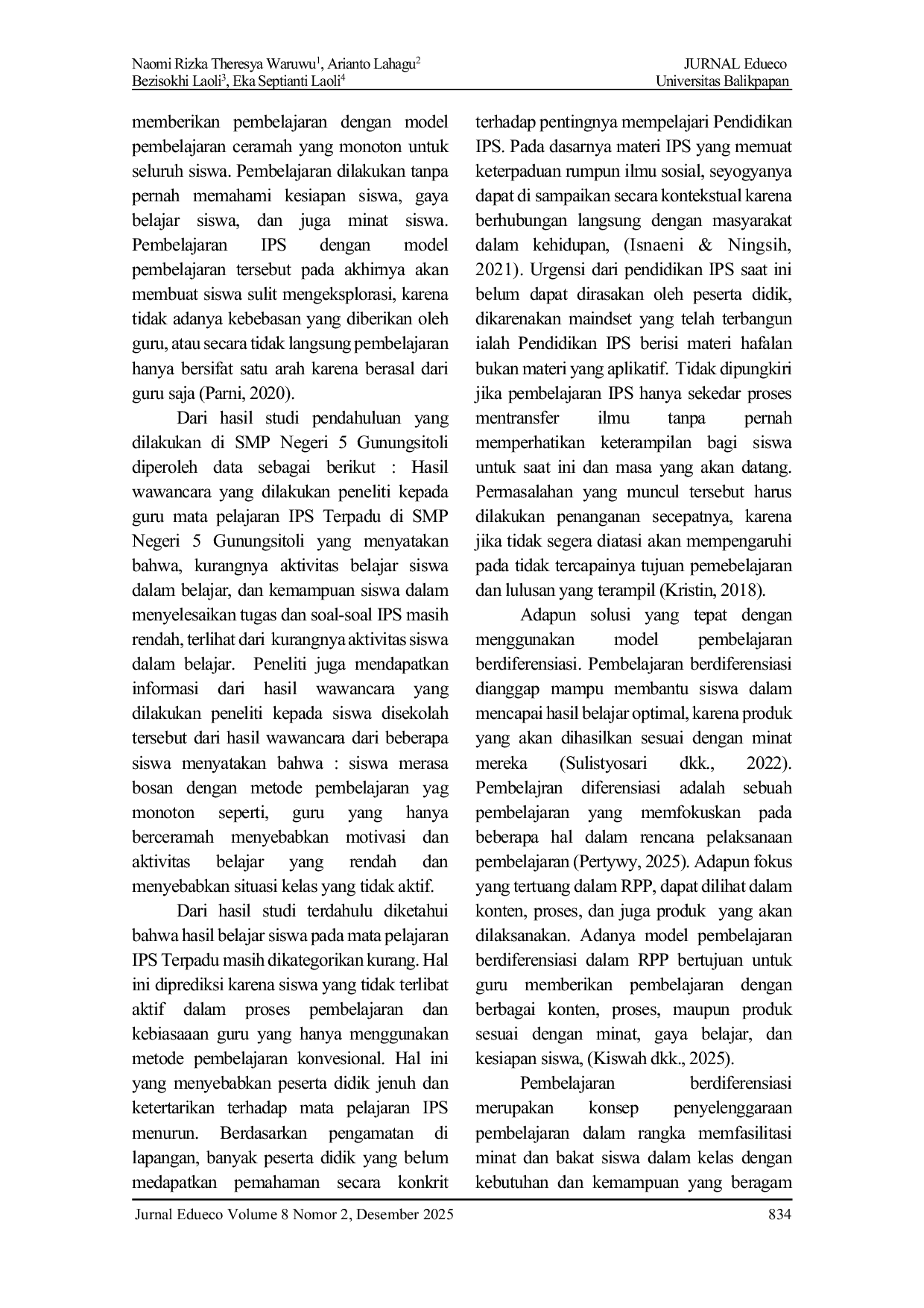 JURIS Penerapan Model Pembelajaran Diferensial dalam Meningkatkan Aktivitas Belajar Siswa di SMP Negeri 5 Gunungsitoli