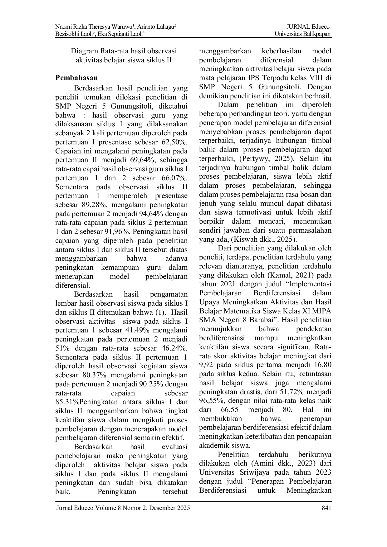 JURIS Penerapan Model Pembelajaran Diferensial dalam Meningkatkan Aktivitas Belajar Siswa di SMP Negeri 5 Gunungsitoli