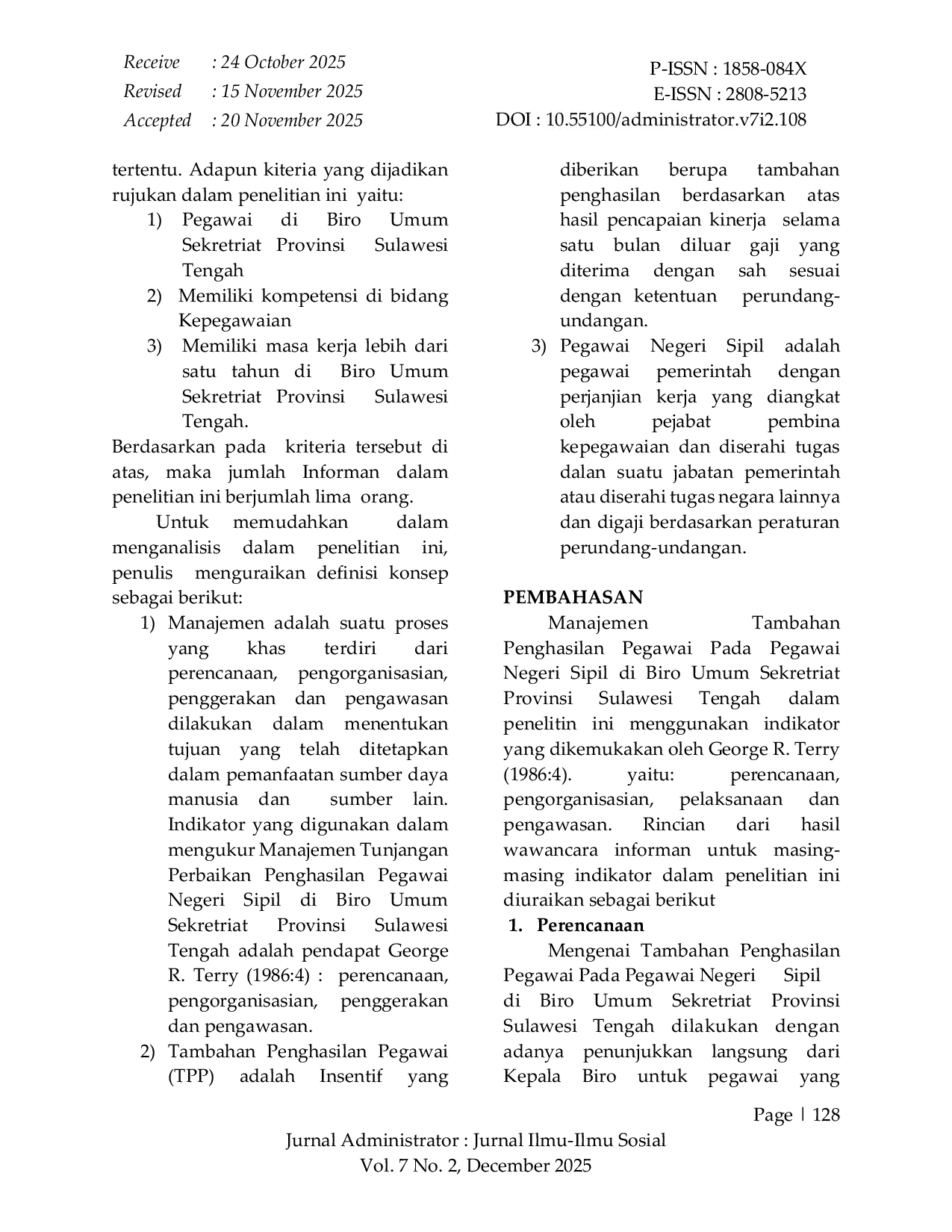 JURIS Analisis Manajemen Tambahan Penghasilan Pegawai Negeri Sipil di Biro Umum Sekretriat Provinsi Sulawesi Tengah