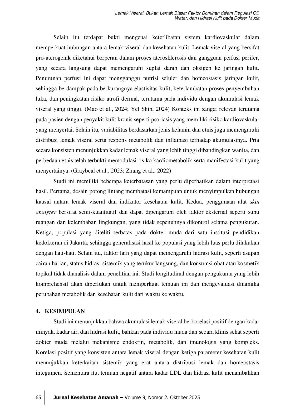JURIS Lemak Viseral Bukan Lemak Biasa Faktor Dominan dalam Regulasi Oil Water dan Hidrasi Kulit pada Dokter Muda