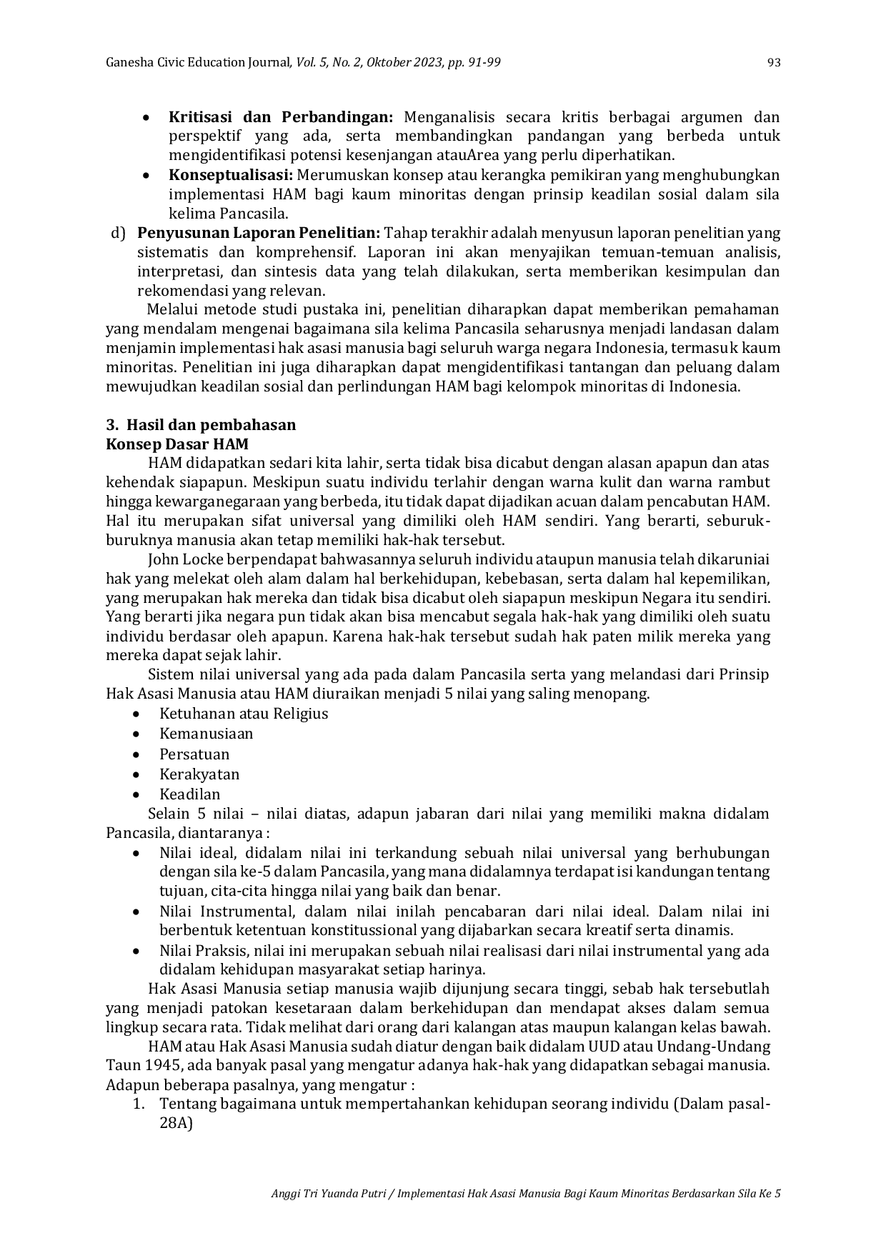 JURIS Implementasi Hak Asasi Manusia Bagi Kaum Minoritas Berdasarkan Sila Ke 5