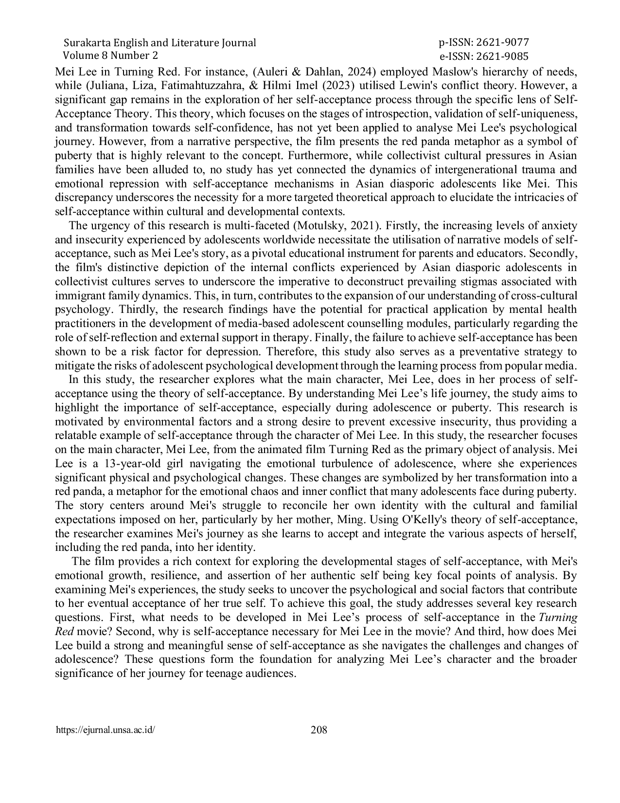 JURIS Self Acceptance of The Main Character in Turning Red Movie A Self Acceptance Theory Approach
