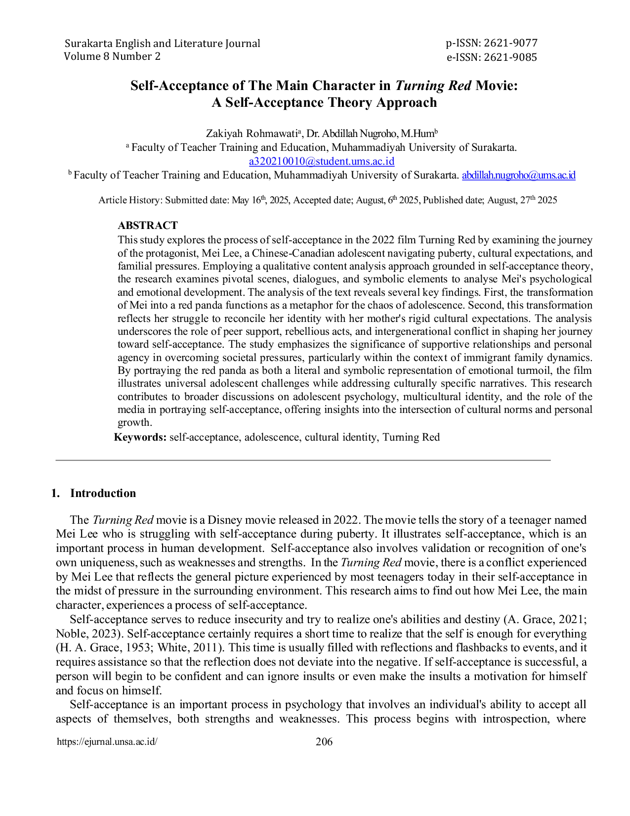 JURIS Self Acceptance of The Main Character in Turning Red Movie A Self Acceptance Theory Approach