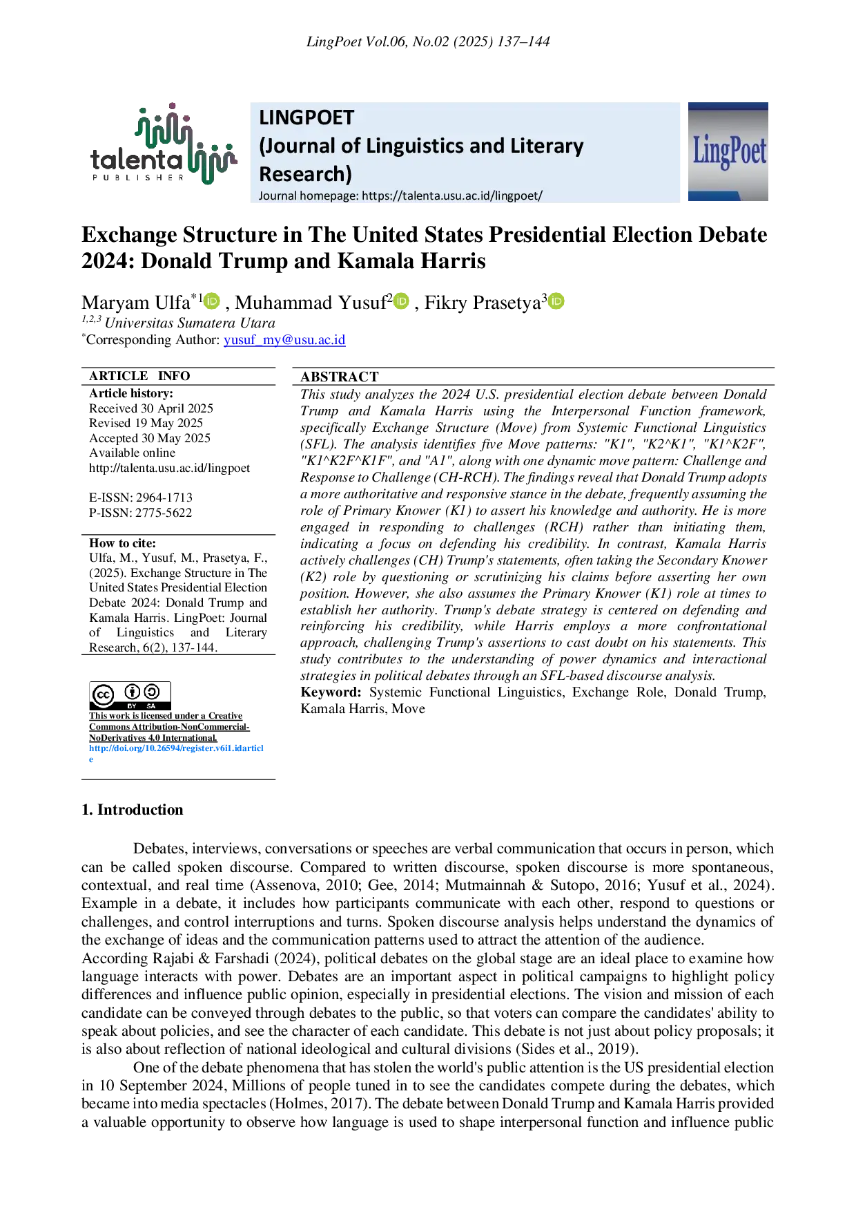 JURIS Exchange Structure in The United States Presidential Election Debate 2024 Donald Trump and Kamala Harris
