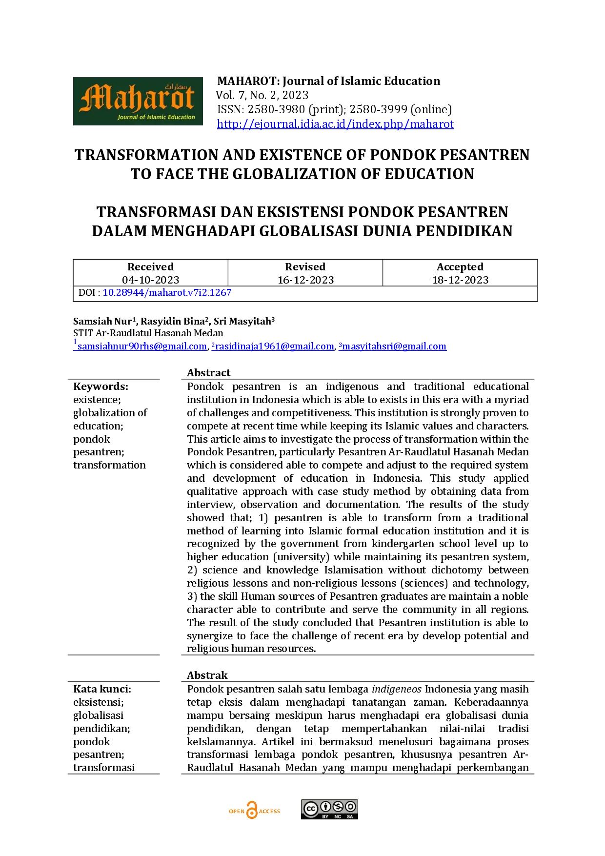 JURIS Transformation and Existence of Pondok Pesantren to Face the Globalization of Education