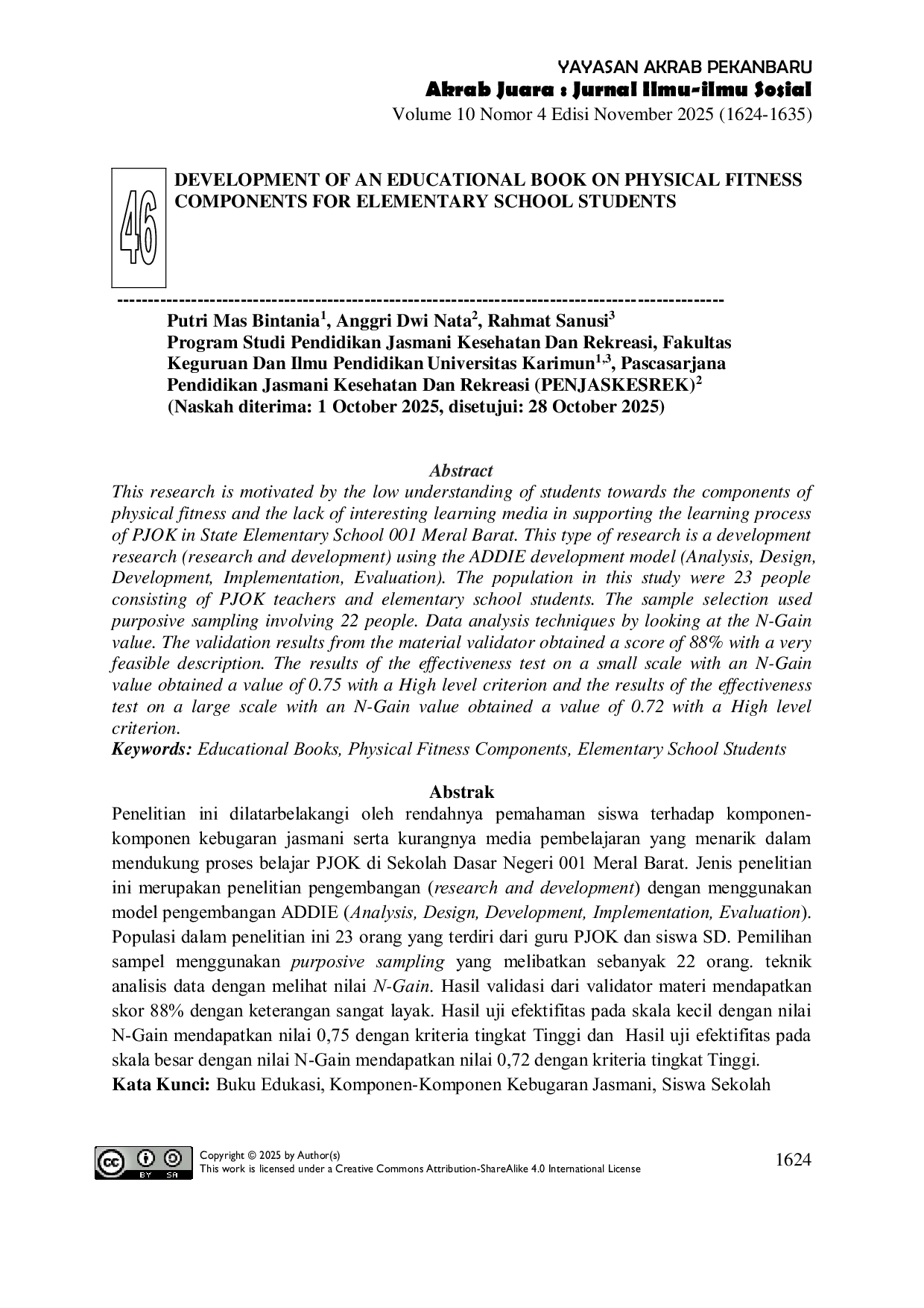 JURIS Development of an Educational Book on Physical Fitness Components for Elementary School Students