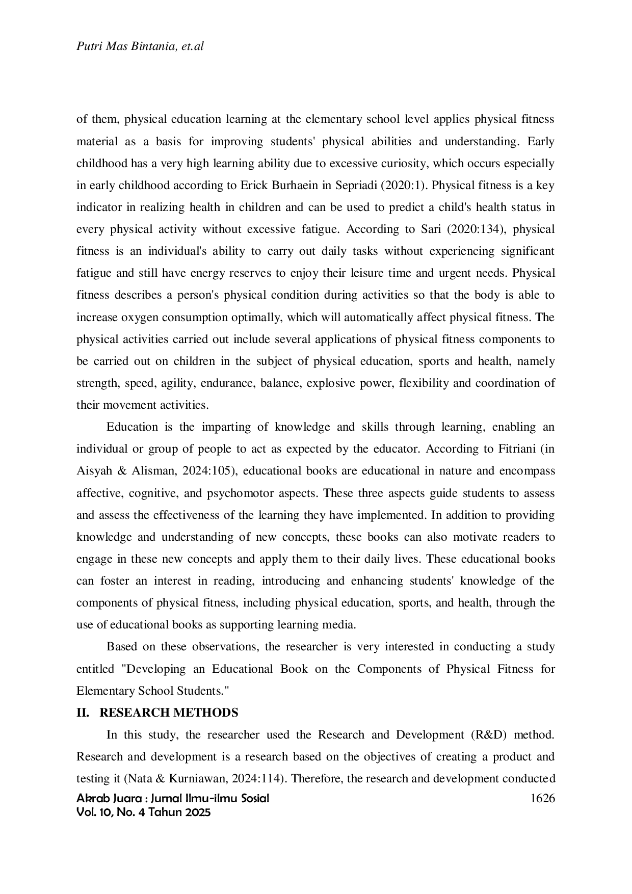 JURIS Development of an Educational Book on Physical Fitness Components for Elementary School Students