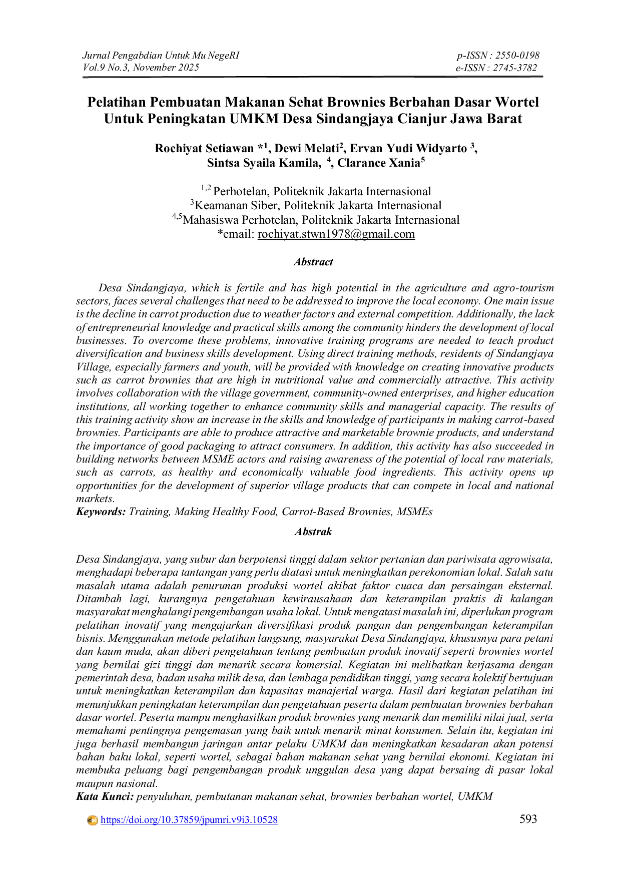 JURIS Pelatihan Pembuatan Makanan Sehat Brownies Berbahan Dasar Wortel Untuk Peningkatan UMKM Desa Sindangjaya Cianjur Jawa Barat