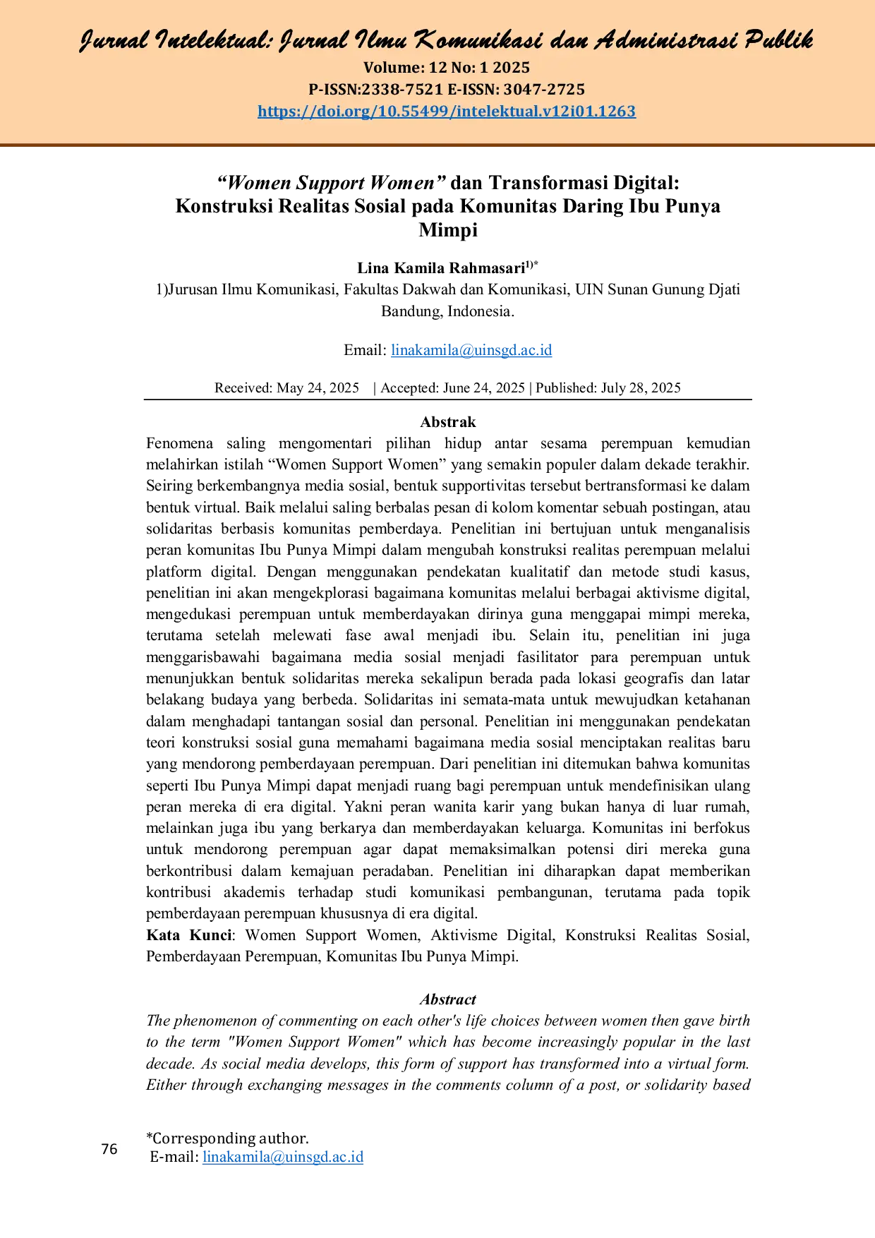 JURIS Women Support Women dan Transformasi Digital Konstruksi Realitas Sosial pada Komunitas Daring Ibu Punya Mimpi