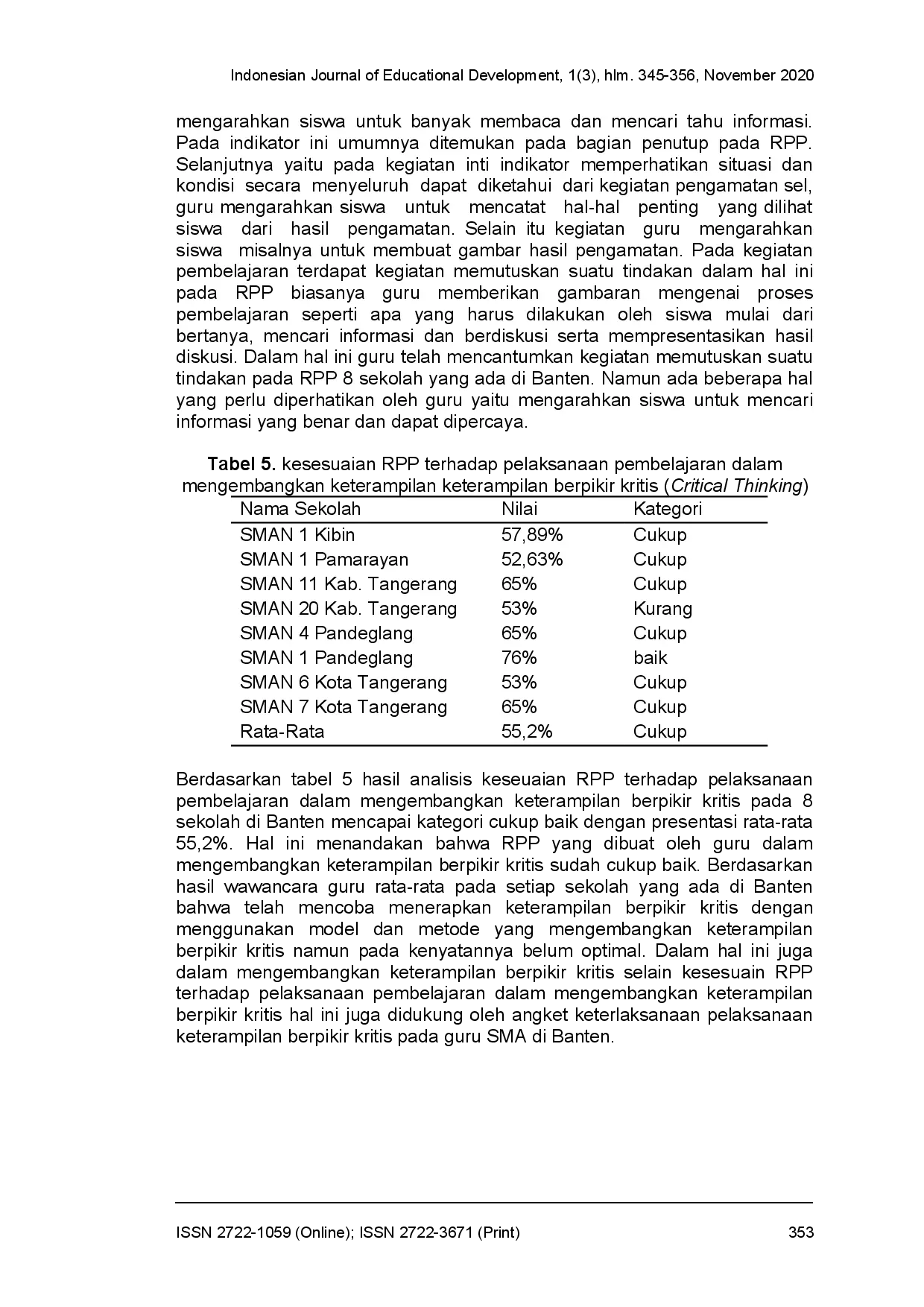 juris Analisis perangkat pembelajaran biologi SMA dalam mengembangkan keterampilan berpikir kritis siswa