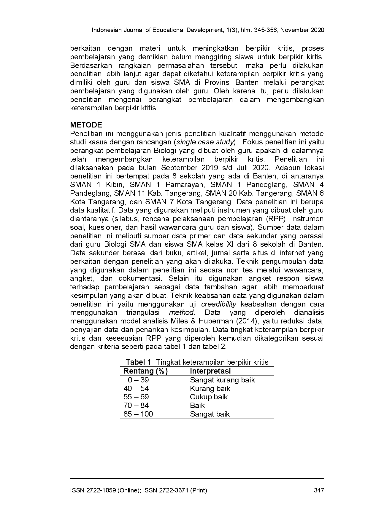 juris Analisis perangkat pembelajaran biologi SMA dalam mengembangkan keterampilan berpikir kritis siswa