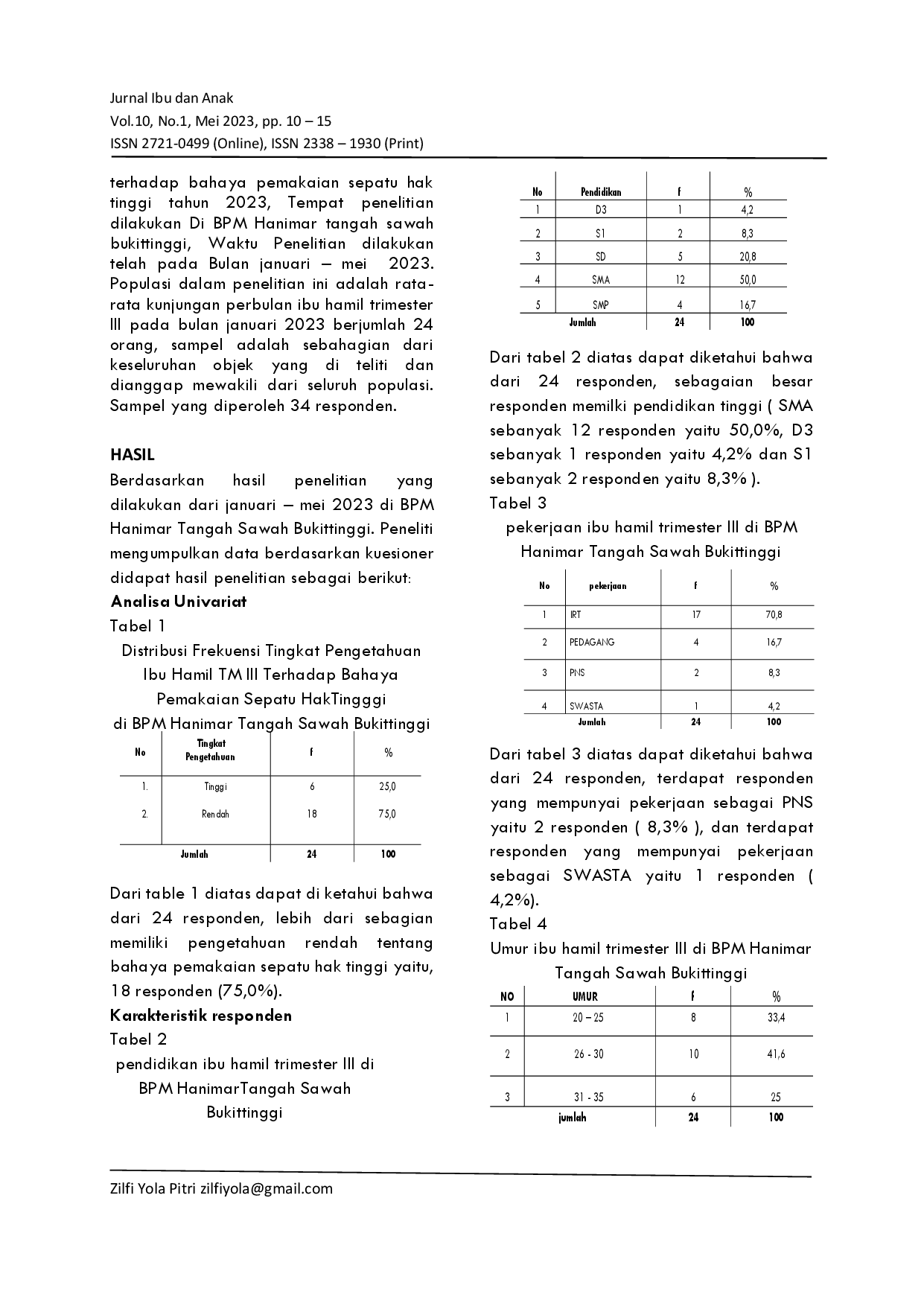 juris Overview of Knowledge Level of Trimester III Pregnant Women Against the Dangers of Using High Heels in BPM Hanimar Tangah Sawah Bukittinggi