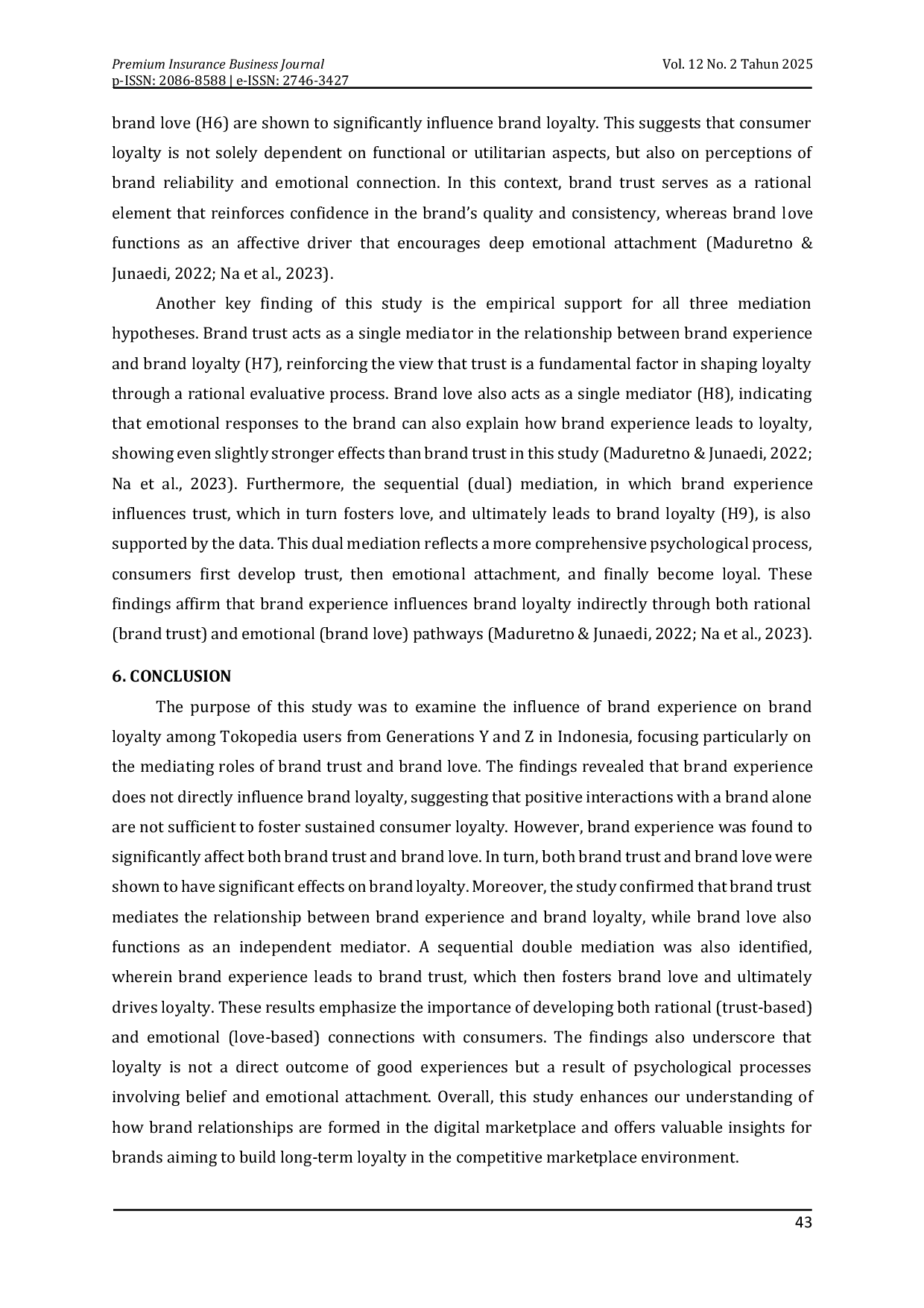 JURIS The Mediating Role of Psychological Reactions in the Influence of Brand Experience on Brand Loyalty