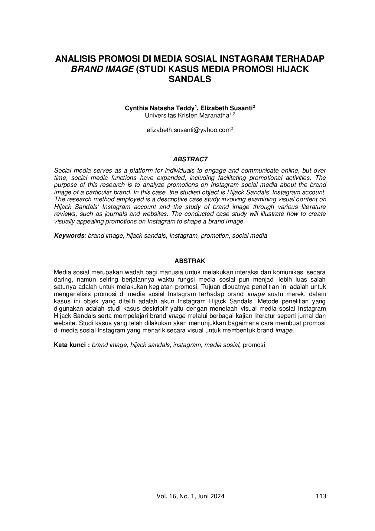 JURIS Analisis Promosi Di Media Sosial Instagram Terhadap Brand Image Studi Kasus Media Promosi Hijack Sandals