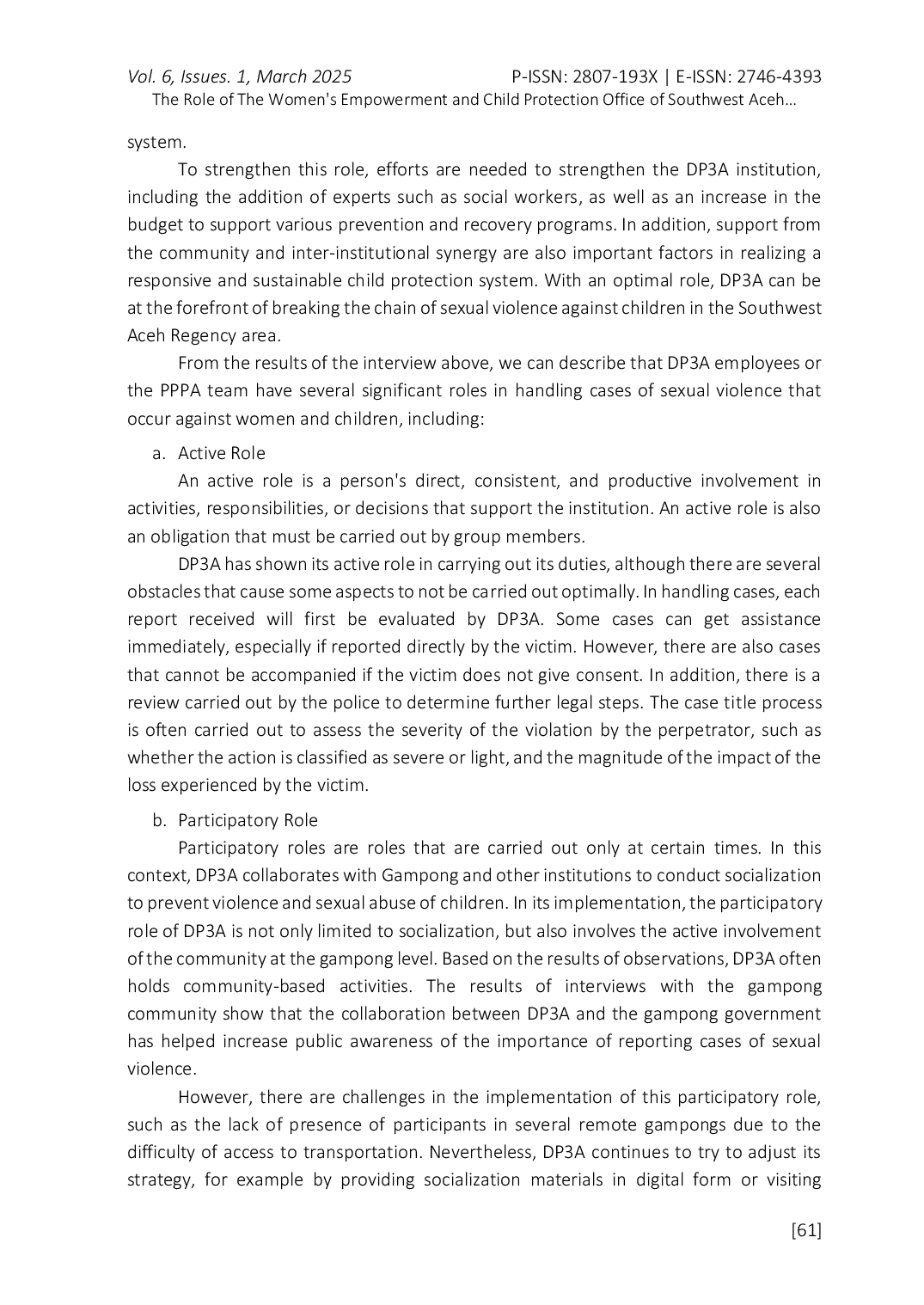 JURIS The Role of The Women s Empowerment and Child Protection Office of Southwest Aceh Regency in Handling Cases of Sexual Violence Against Children