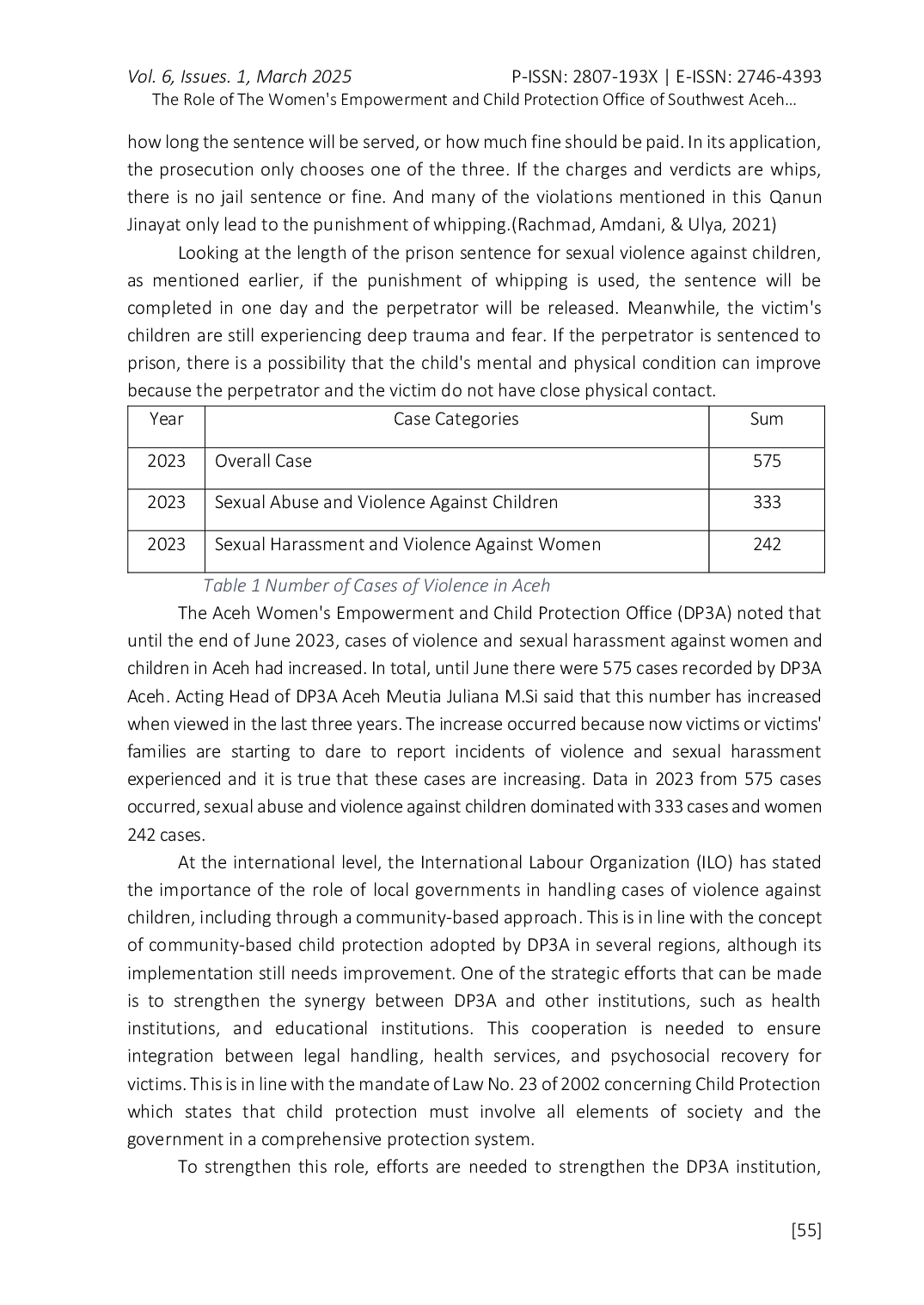 JURIS The Role of The Women s Empowerment and Child Protection Office of Southwest Aceh Regency in Handling Cases of Sexual Violence Against Children