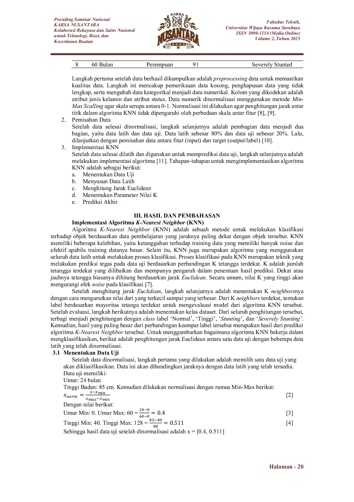 JURIS Implementasi Algoritma K Nearest Neighbor KNN Untuk Klasifikasi Status Gizi Balita