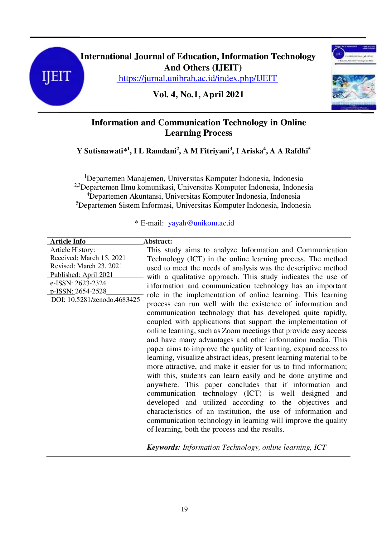 JURIS Information and Communication Technology in Online Learning Process