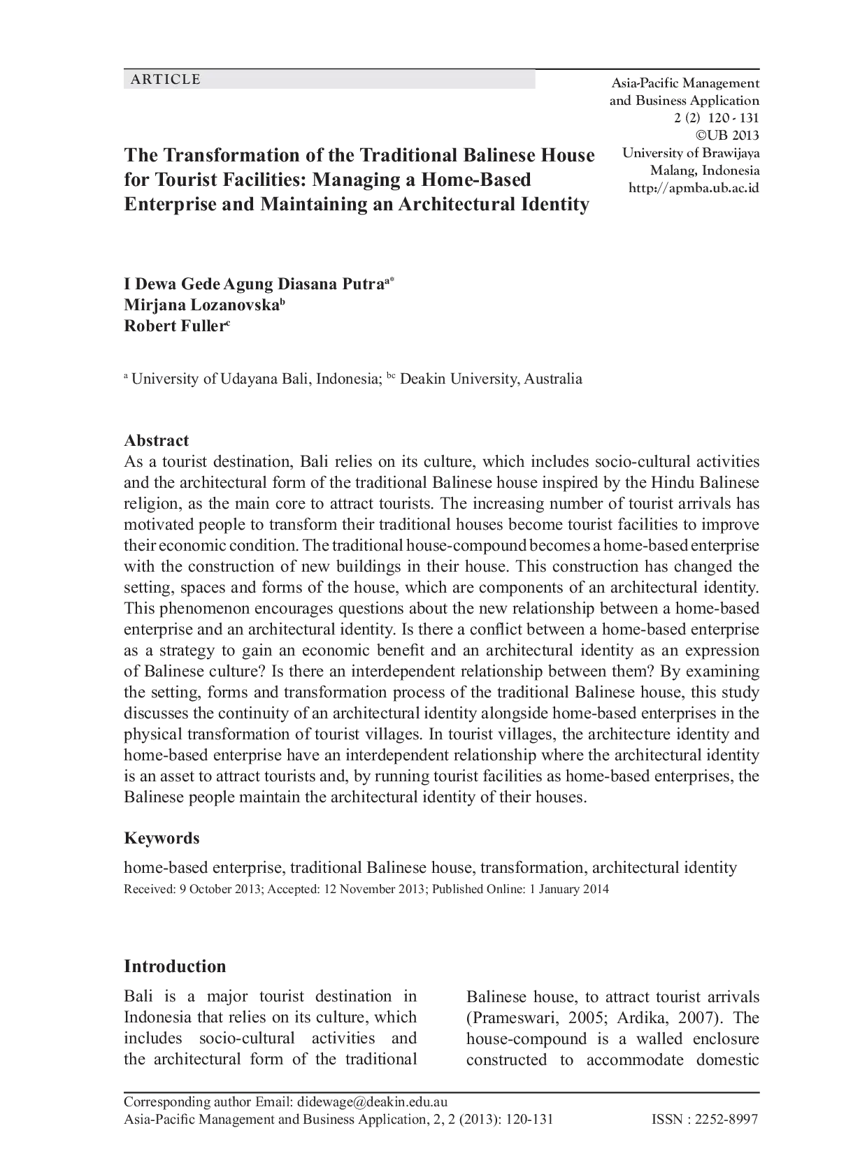JURIS The Transformation of the Traditional Balinese House for Tourist Facilities Managing a Home Based Enterprise and Maintaining an Architectural Identity