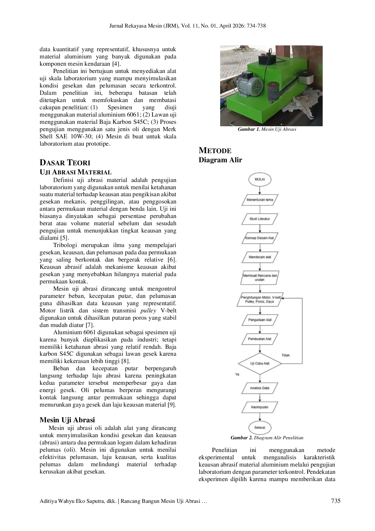 JURIS Design and Construction of an Aluminum Material Abrasion Testing Machine Against Oil Lubrication