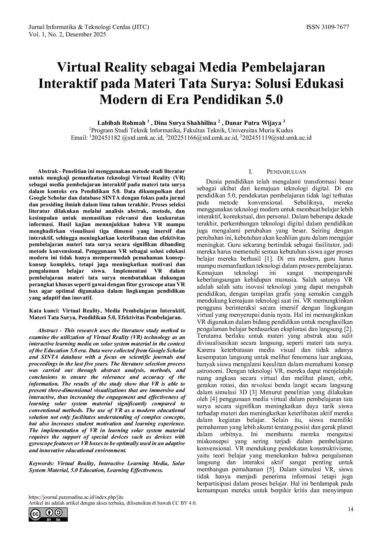 JURIS Virtual Reality sebagai Media Pembelajaran Interaktif pada Materi Tata Surya Solusi Edukasi Modern di Era Pendidikan 5 0
