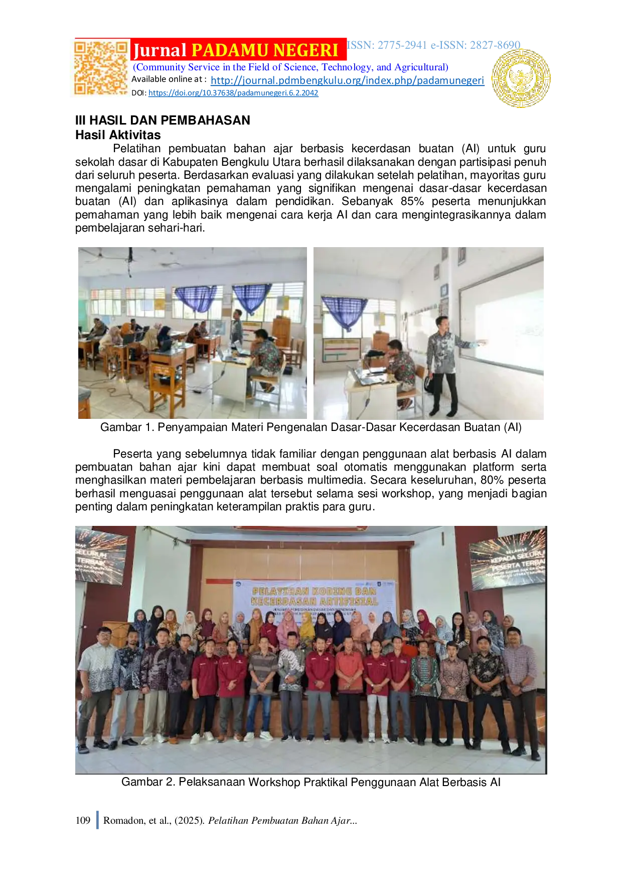 JURIS Pelatihan Pembuatan Bahan Ajar untuk Guru Sekolah Dasar dengan Memanfaatkan Kecerdasan Buatan Artificial Intelligence di Kabupaten Bengkulu Utara