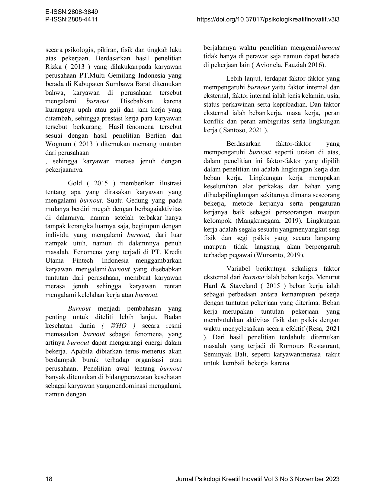 JURIS Hubungan Antara Lingkungan Kerja Dan Beban Kerja dengan Burnout Pada Karyawan di PT KREDIT UTAMA FINTECH INDONESIA