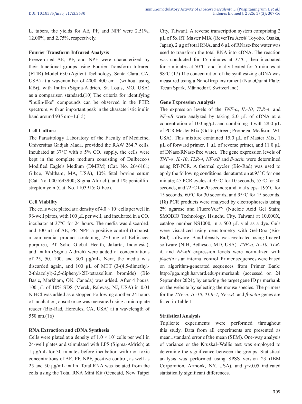 JURIS Immunomodulatory Effect of Dioscorea esculenta L on NF B TLR 4 TNF and IL 10 Expressions in LPS stimulated RAW 264 7 Mouse Macrophages