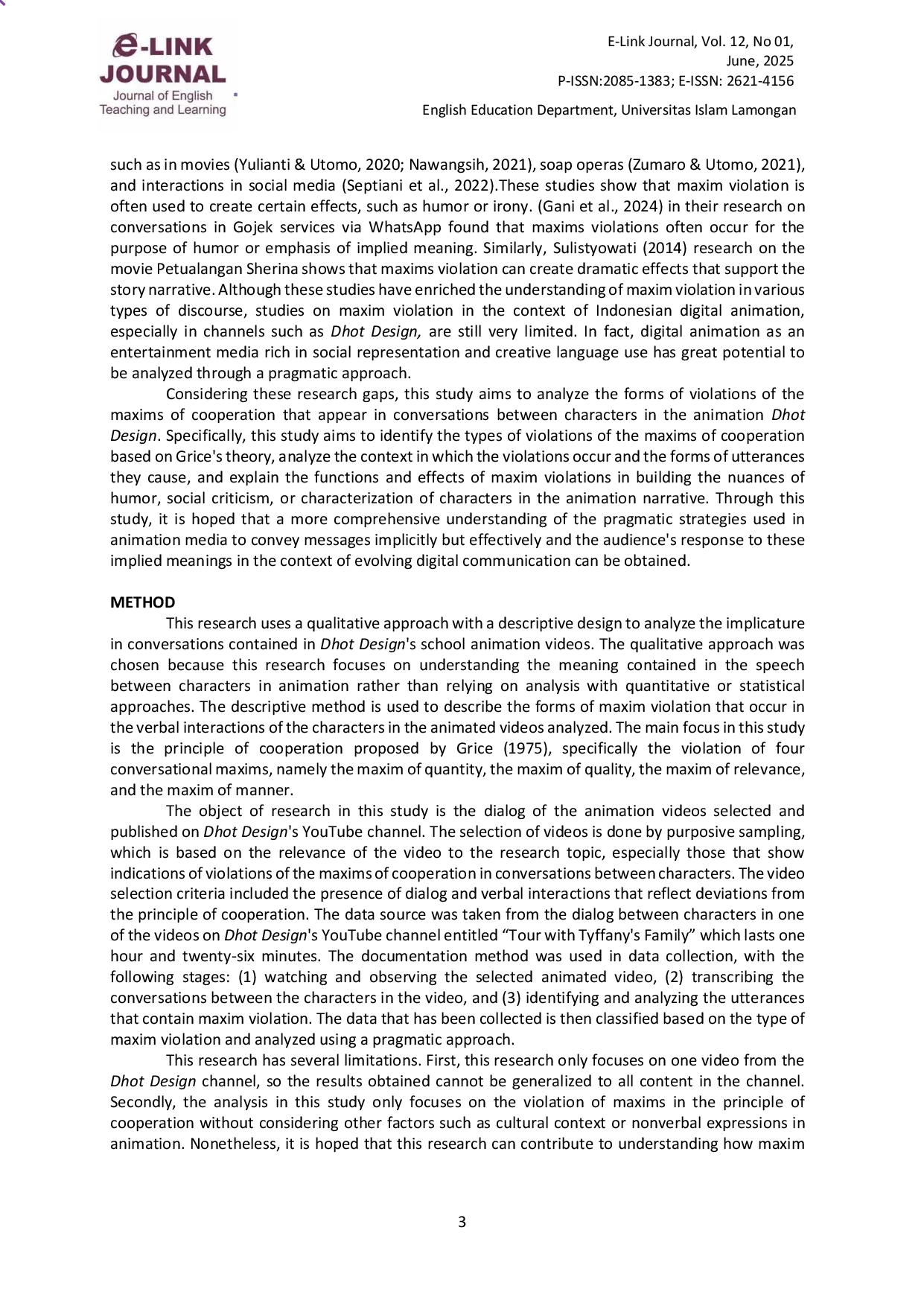 juris A Pragmatic Analysis of Maxim Violations in Animated Conversations on the Dhot Design Channel