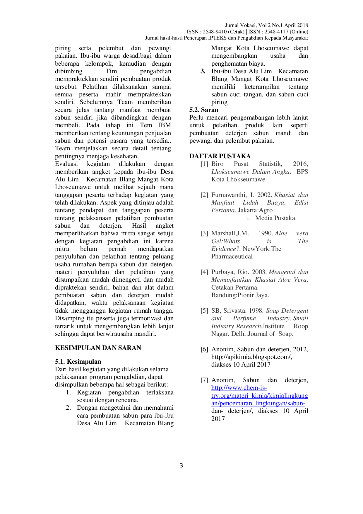 JURIS Peningkatan Ekonomi Kreatif Masyarakat Desa Alue Lim Kecamatan Blang Mangat Kota Lhokseumawe Melalui Pelatihan Pembuatan Sabun Cair
