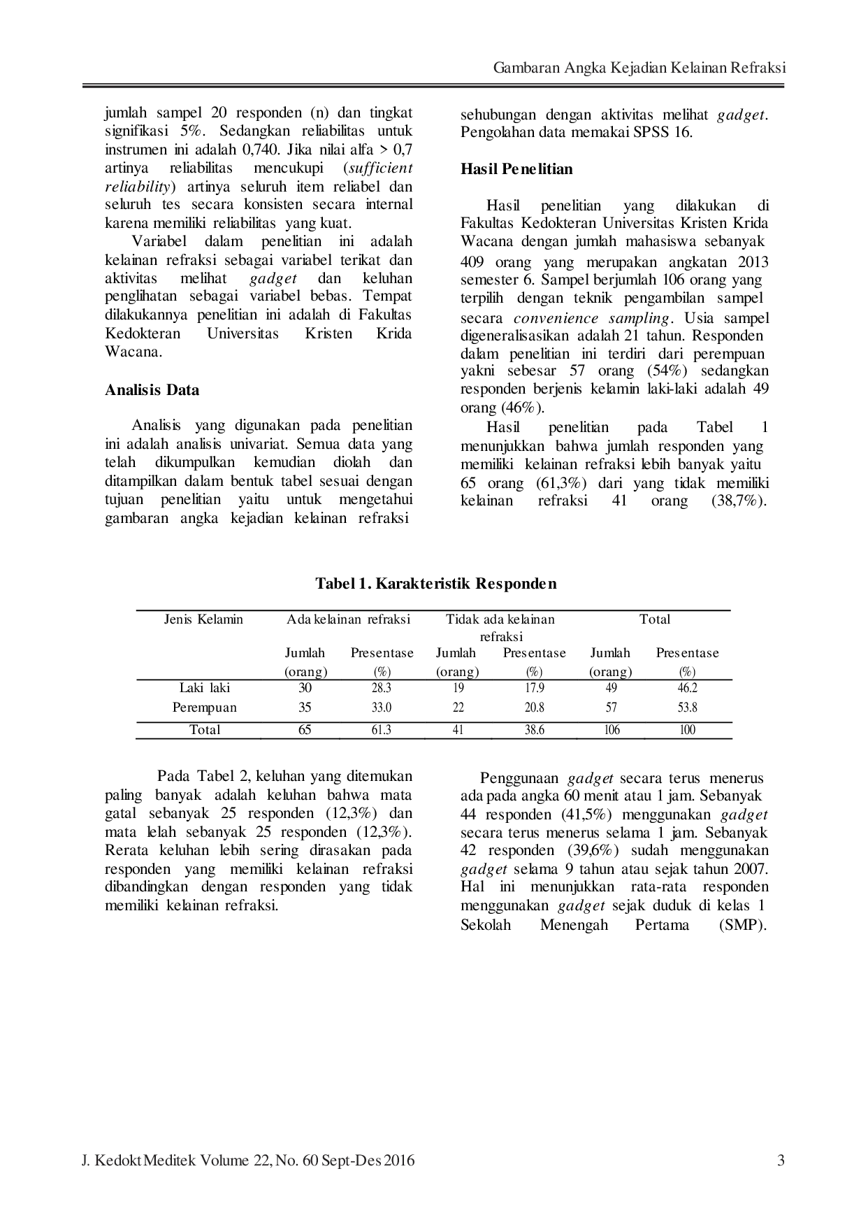 JURIS Gambaran Angka Kejadian Kelainan Refraksi pada Mahasiswa Fakultas Kedokteran Universitas Kristen Krida Wacana 2013 Sehubungan dengan Aktivitas Melihat Gadget